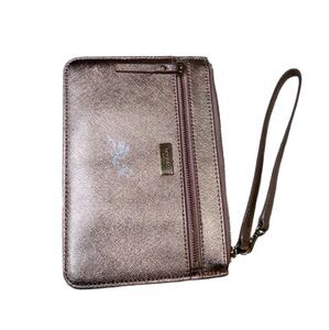 EUC Kate Spade Gold Sparkling Zippered Leather Pouch Wallet Wristlet